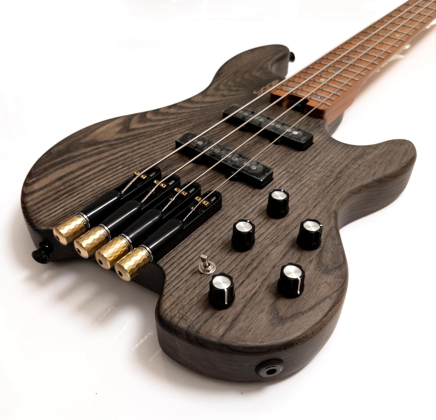 24 Frets 4-String Headless Electric Bass Guitar, Solid Ash Body & Roasted Maple Neck, Matte Finish, Stainless Steel Frets (Tea-colored no Bag)