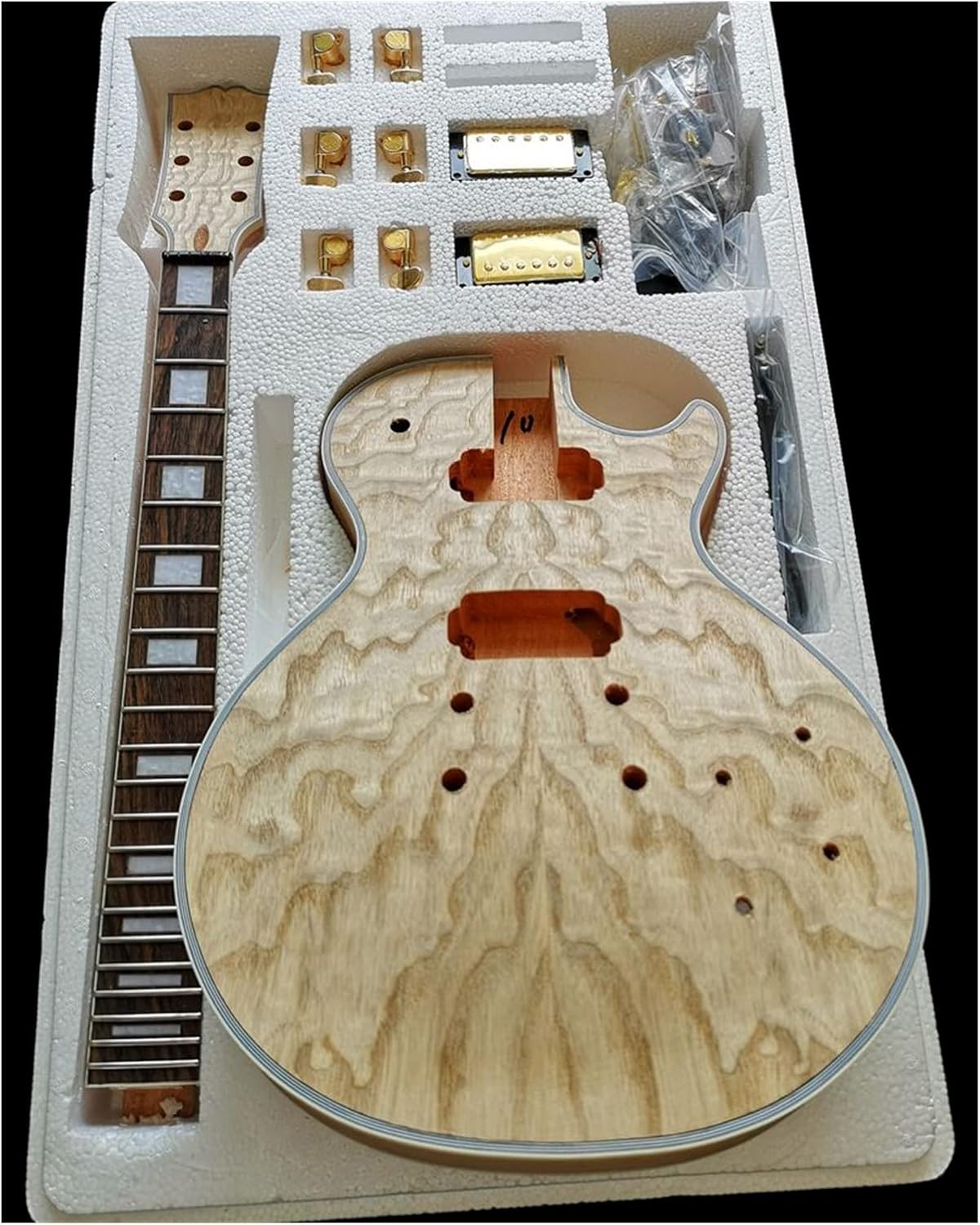 Electric Guitar Kit Flower Ash Willow Red Pear Production Material Accessories Veneer Peach Core Solid Wood Body DIY Guitar Kit (Color : 2)