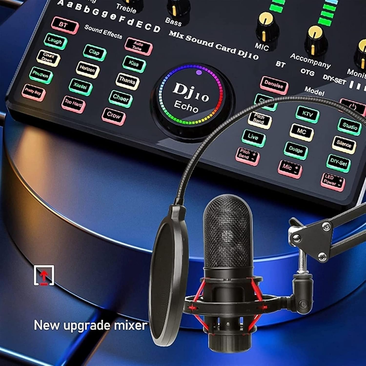 Professional Audio Mixer, Microphone Wireless Karaoke With Live Streaming DJ10 Sound Card For PC Phone Singing Gaming
