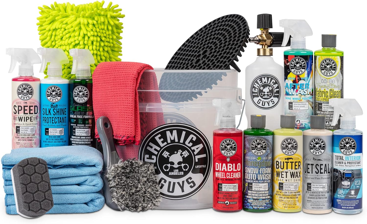 Chemical Guys HOL169MAX 20-Piece Arsenal Builder Wash Kit with TORQ Foam Cannon, Bucket and (10) 16 oz Car Cleaning Products Gift for Car Lovers, Dads and DIYers (Works w/Pressure Washers)