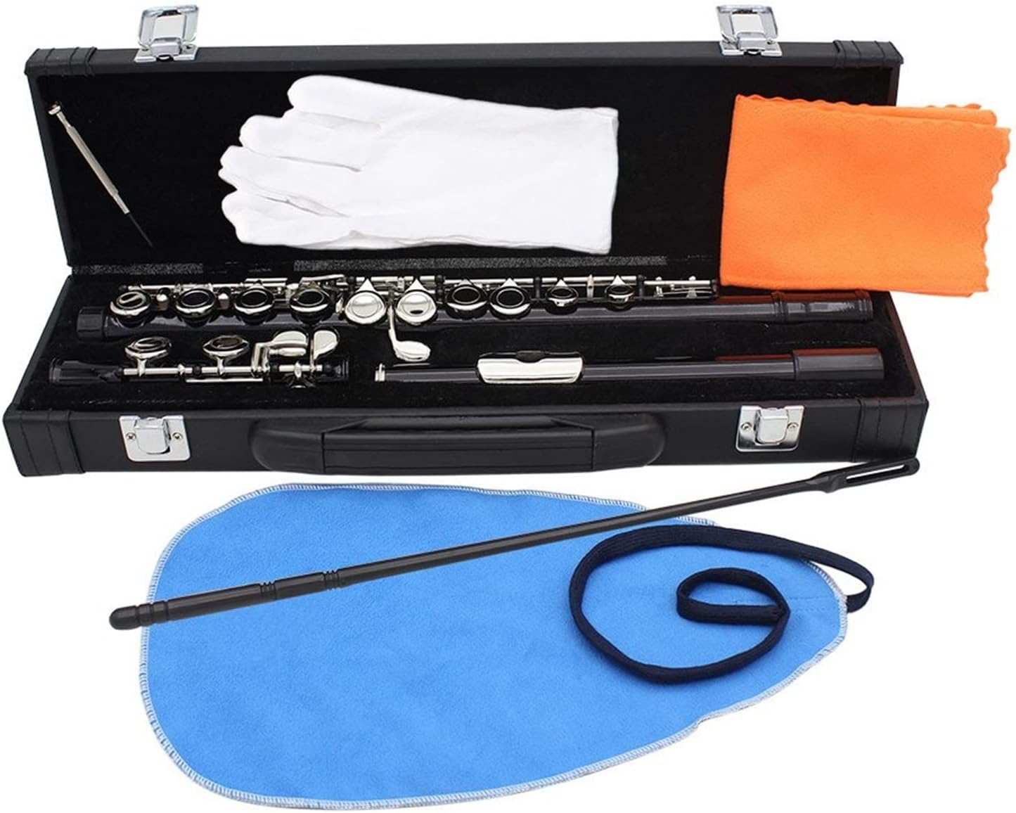 ZUZU Flute Cupronickel Plated Silver 16 Holes C Key Woodwind Instrument with Cleaning Cloth Stick Gloves Beginners Flute (Color : Silver)