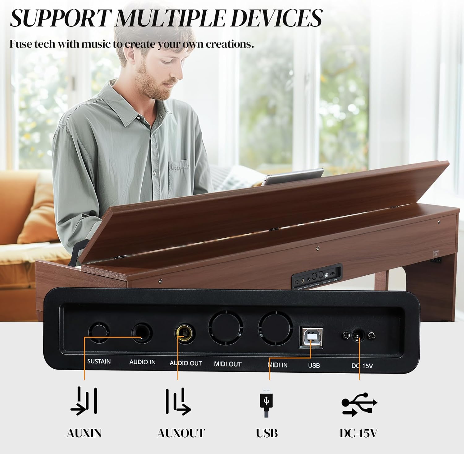 Ktaxon 88 Key Full Weighted Keyboard Piano Electric Keyboard Piano, Digital Piano with Professional 3 Pedal, 2 Stereo Speakers, MP3 Function, USB-MIDI and Unique Clamshell Design(Black Walnut)