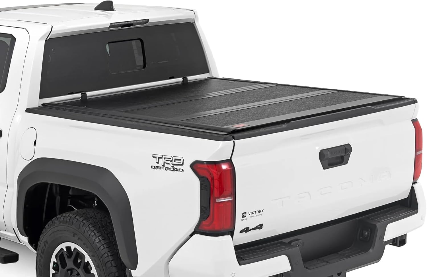 Rough Country Hard Low-Profile Tri-Fold Tonneau Cover for Toyota Tacoma Truck (2024-2025) - Low-Profile Aluminum Truck Bed Cover, Fits 5' Bed (60.3