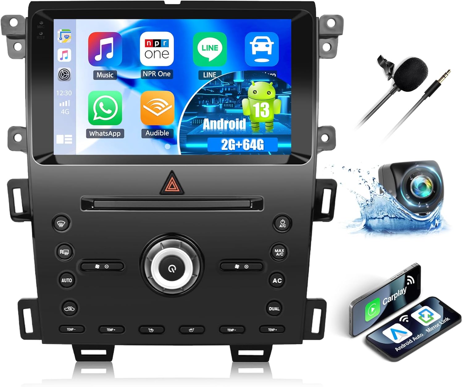 CAMECHO 2G+64G Android 13 Car Stereo for Ford Edge 2011-2015 9 Inch Touch Screen with Wireless CarPlay Android Auto Mirror Link 26UI Bluetooth FM GPS Navigation WiFi SWC Backup Camera