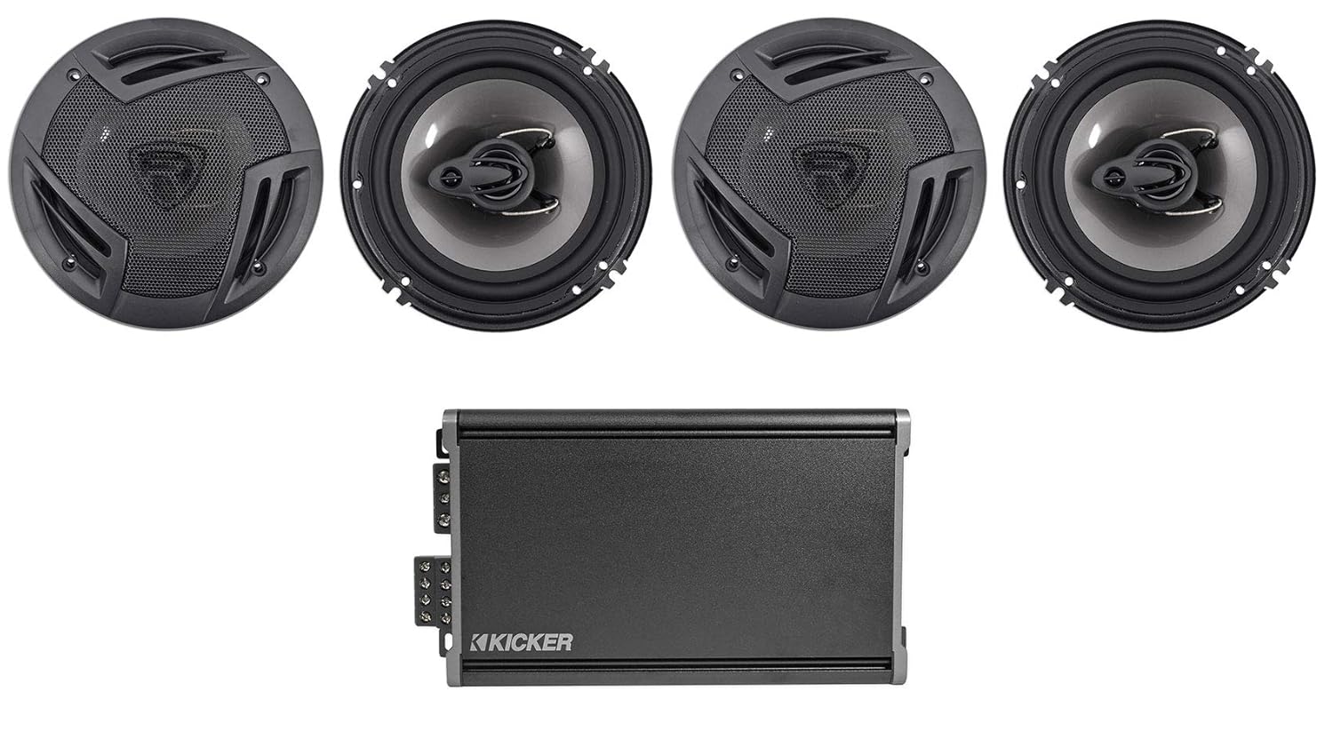 KICKER 46CXA3604T CXA360.4 360w RMS 4-Channel Car Audio Amplifier Class A/B Amp Bundle with Pair Rockville RV6.3A 6.5