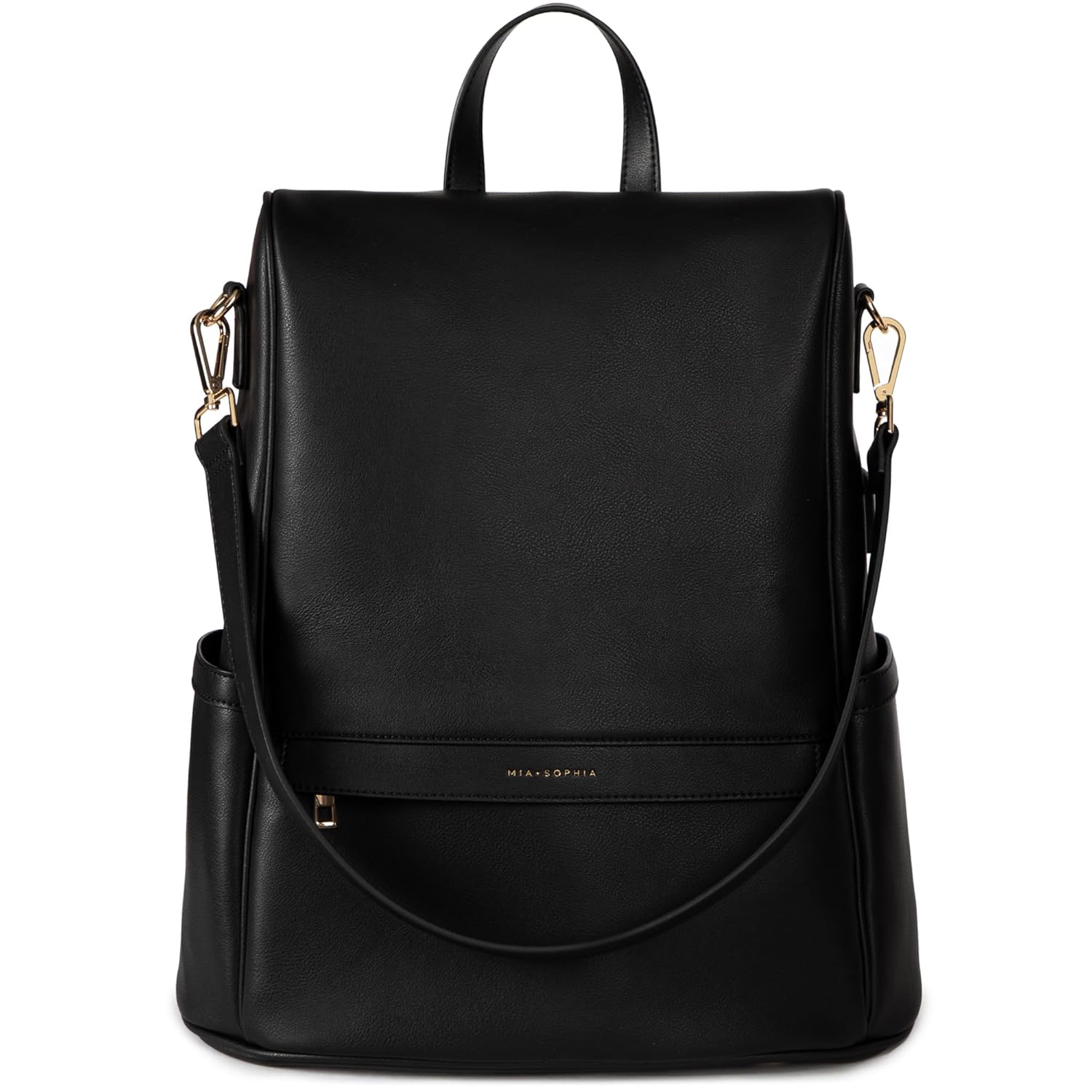 MIA + SOPHIA Leather Diaper Bag Backpack with USB Charging port, Changing Pad, Stroller Straps (Black Mia)