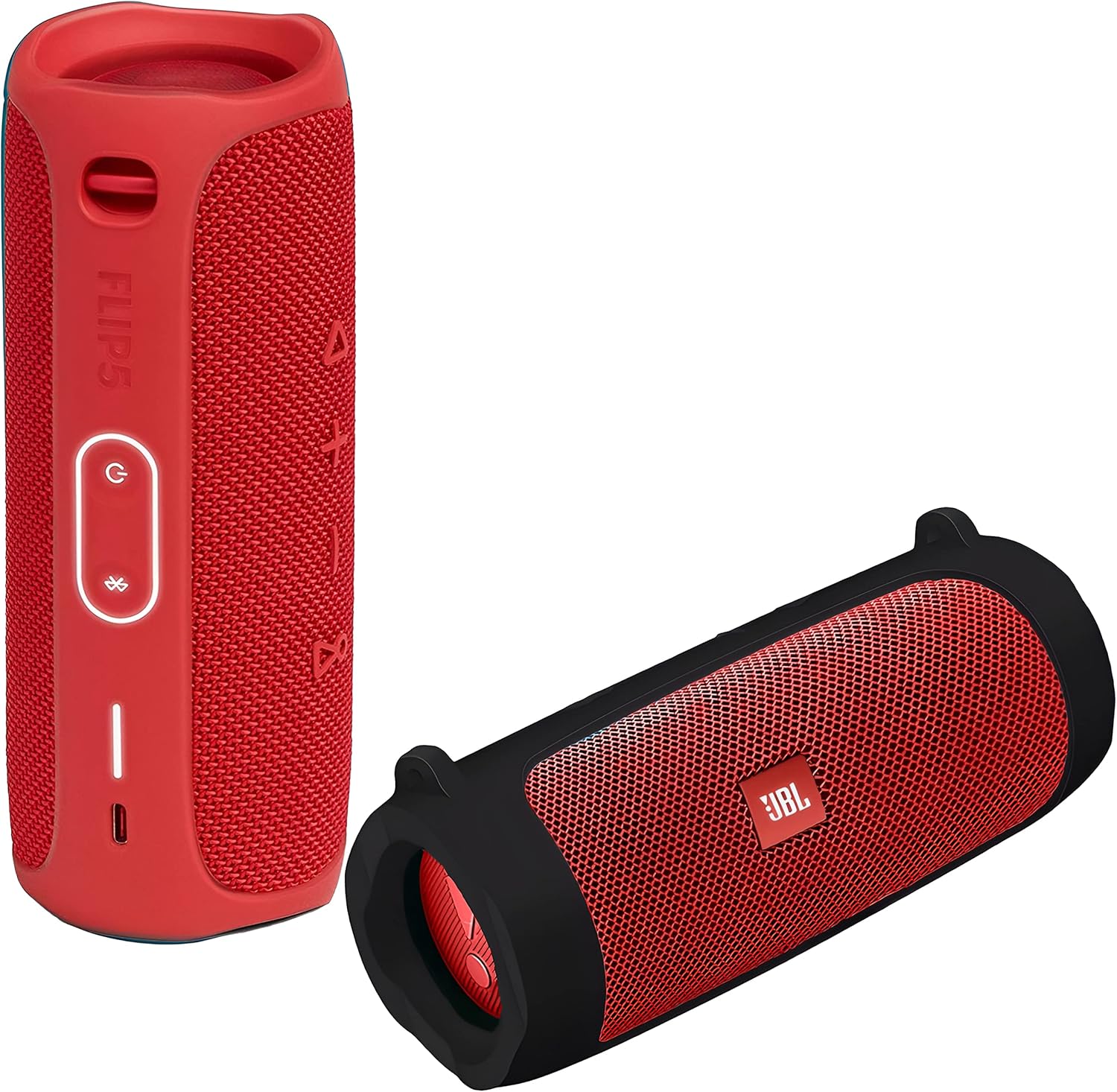 JBL Flip 5 Waterproof Portable Wireless Bluetooth Speaker Bundle with Deluxe CCI Silicone Protective Carrying Sleeve (Red) (Renewed)