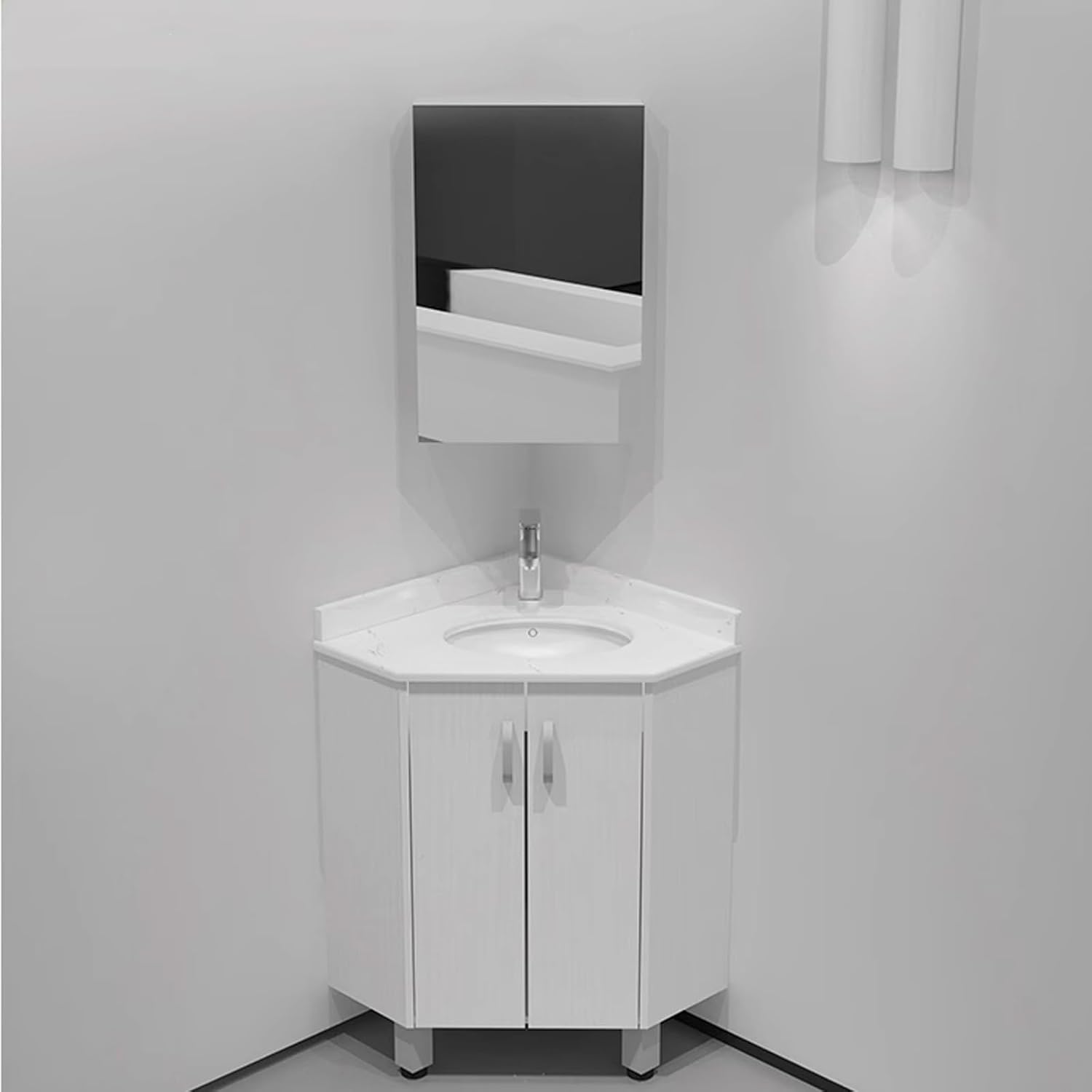 Corner Bathroom Cabinet Wood with Sink, Clear Imaging Slate Countertop Adequate Storage Space, Bathroom Mirror Cabinet Wall Mount, for Small Space, Bathroom(Multi-Colored,55CM)