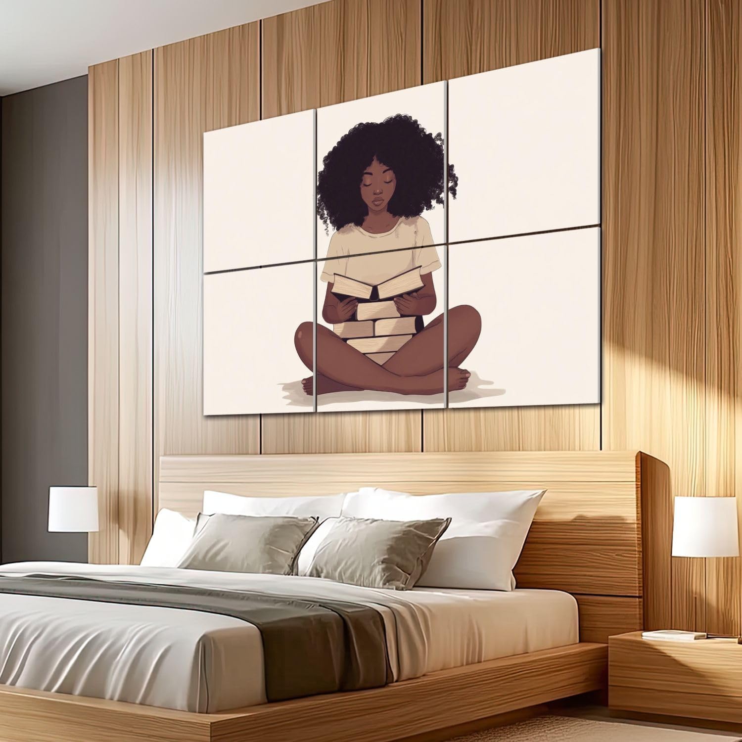 6 Pack Art Acoustic Panels Sound Absorbing African Girl Book Lover Modern Woman Reading Books Curly Hair Relaxed Decorative Soundproof Wall Panels Self Adhesive for Recording Studios Office 72