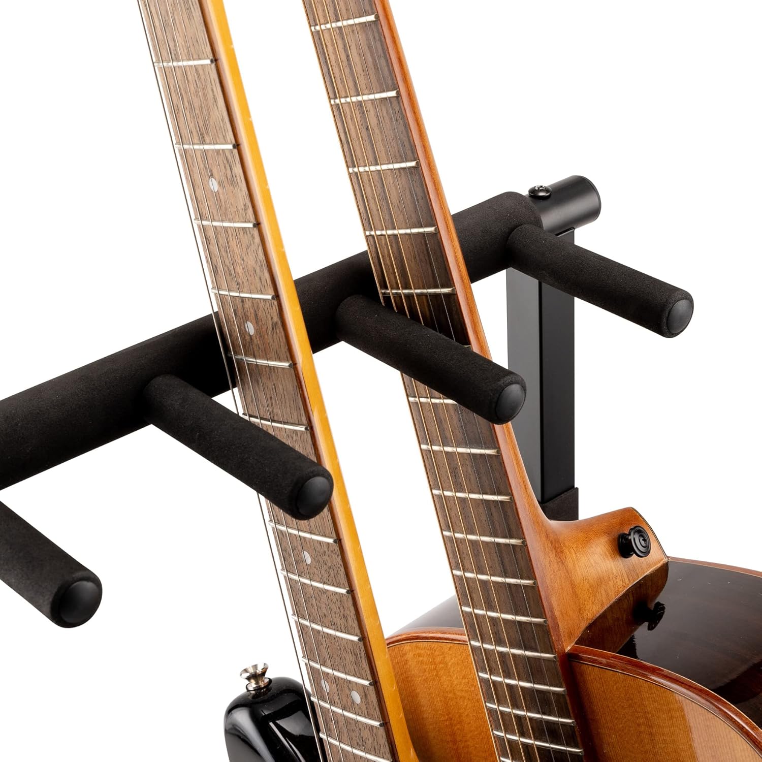On-Stage GS7361 Three-Space Foldable Multi-Guitar Rack (Storage and Display for 3 Acoustic, Electric, and Bass Guitars, Multiple-Instrument Stand, Padded, Folding, Portable, Rubber Feet, Black)