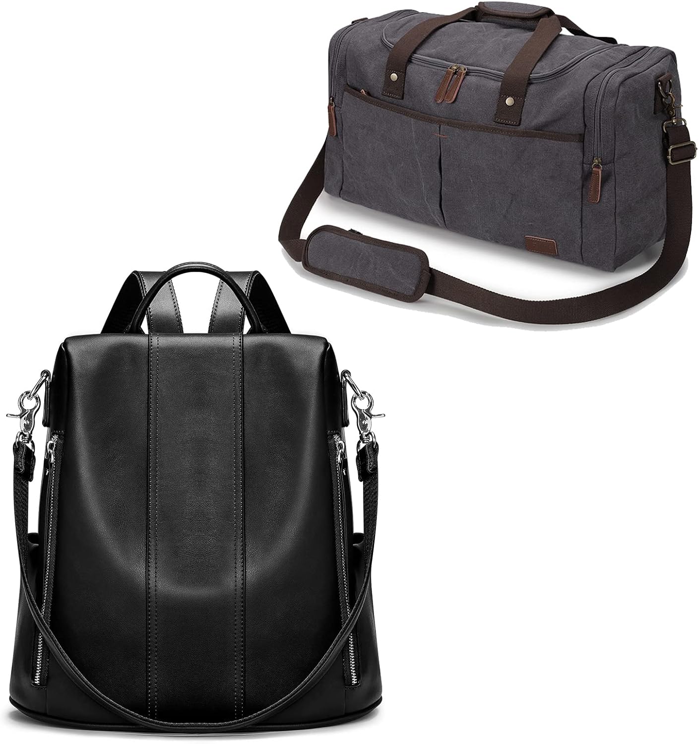 S-ZONE Leather Backpack for Women with Canvas Duffel Bag