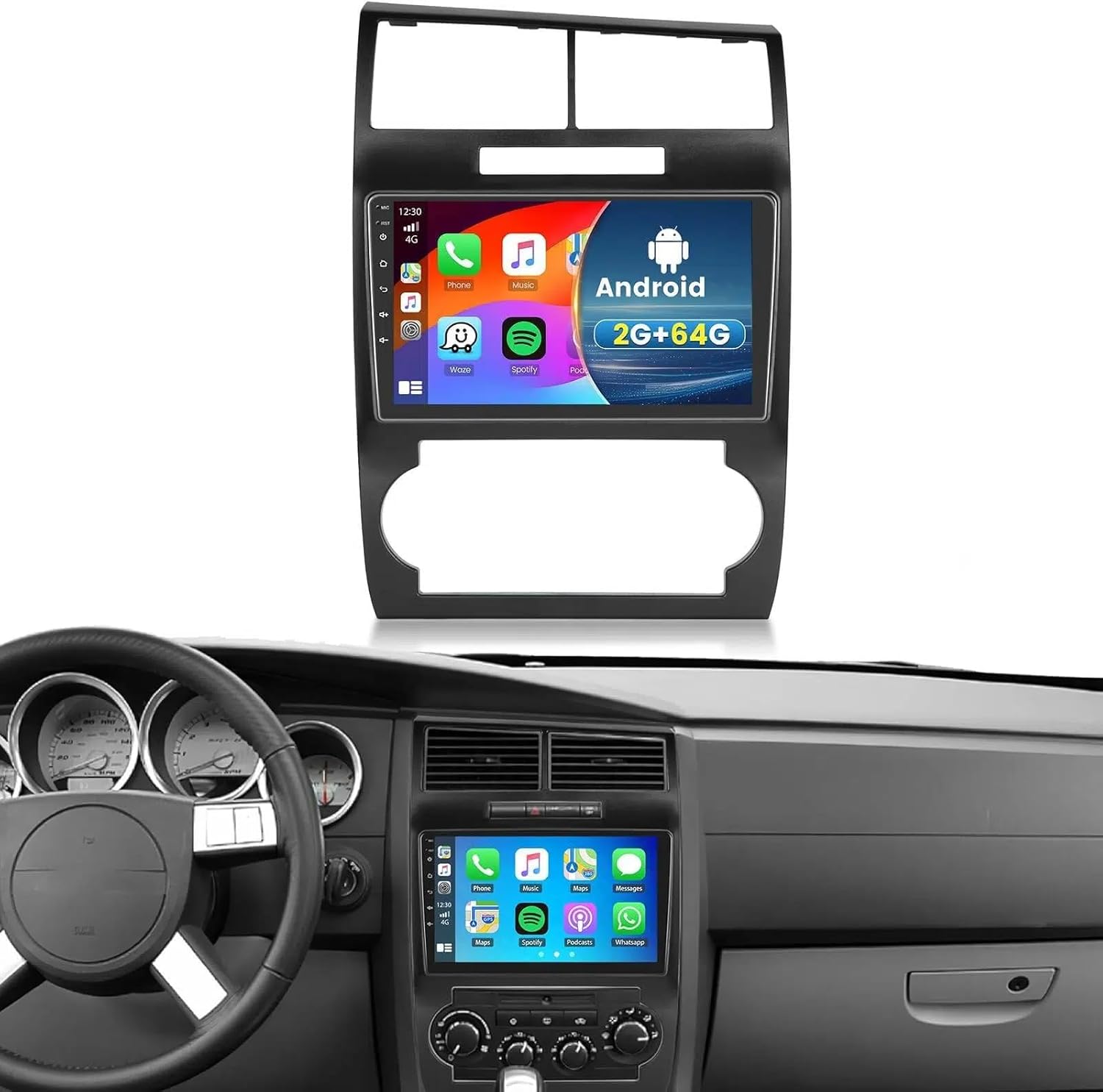 [2G+64G] Android 15 Car Radio Stereo for Dodge Charger Magnum 2005-2007 with Wireless Carplay Android Auto, 9 inch Touch Screen Radio Bluetooth WiFi GPS FM RDS EQ+Free AHD Backup Cam