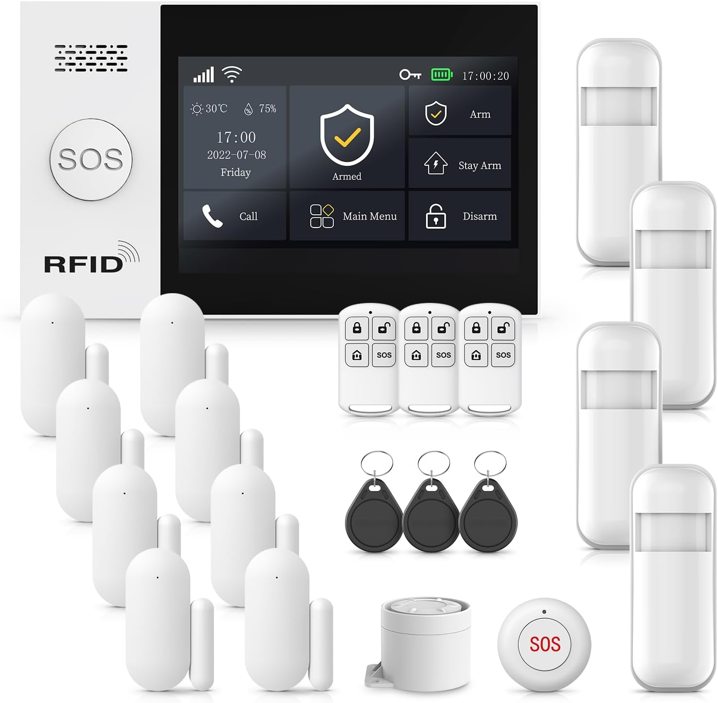 Alarm System for Home Security,21Pcs DIY Kit Touch Screen Siren Hub with Loud Alarm,SOS Button,Window Alarms, Remotes,Door/Motion Sensors,APP Control,Compatible with Alexa,NO Monthly Fee