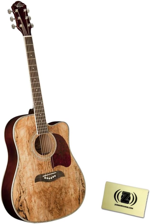 Oscar Schmidt OG2CESM 3/4 Size Acoustic Guitar Bundle with Polishing Cloth - Spalted Maple