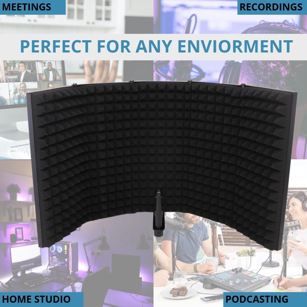 Pyle Studio Microphone Sound Isolation - Enhance Vocals & Singing with 5 Folding Acoustic Panels, Adjustable Depth & Removable Shock Mount - Ideal Podcast Equipment for Singers & Recording