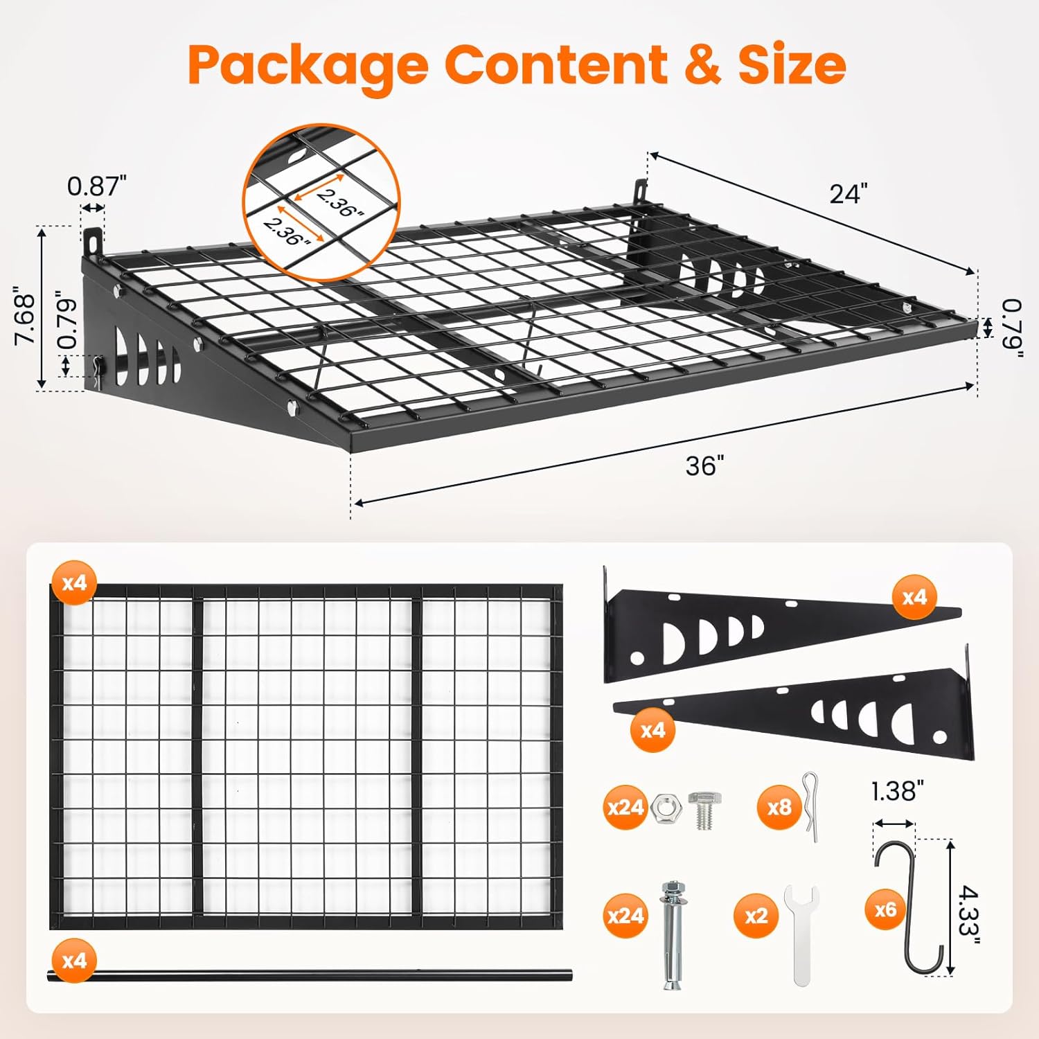 Garage Shelving 2x3ft 4-Pack, Garage Storage Rack 24