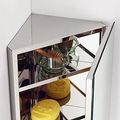 Wall Mount Bathroom Corner Medicine Cabinet with Mirror Door Stainless Steel Storage Cupboard Three Shelves Left/Right Reversible 300 x 600 x 190 mm