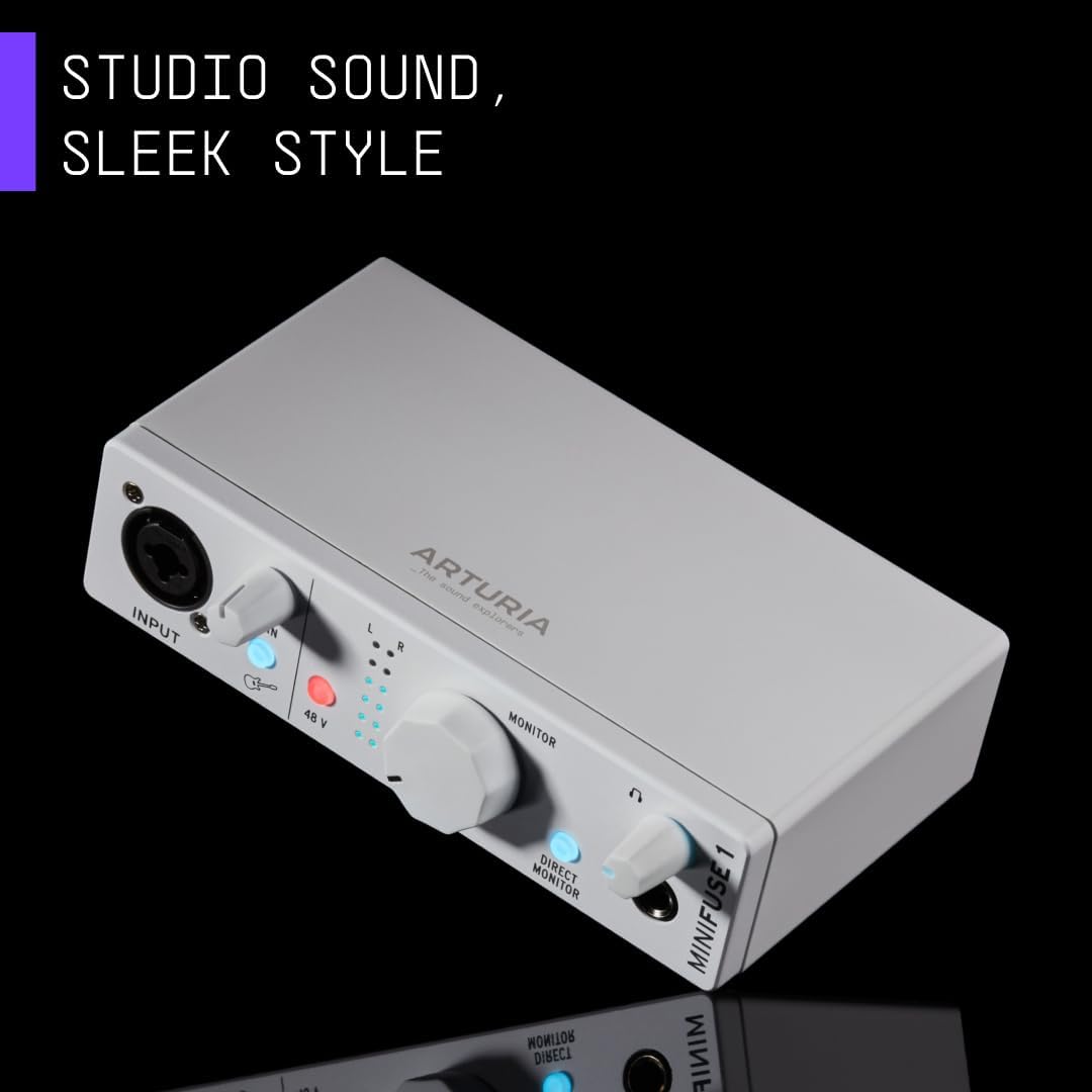 Arturia MiniFuse 1 - Compact USB Audio Interface with Creative Software for Recording, Production, Podcasting, Guitar - White