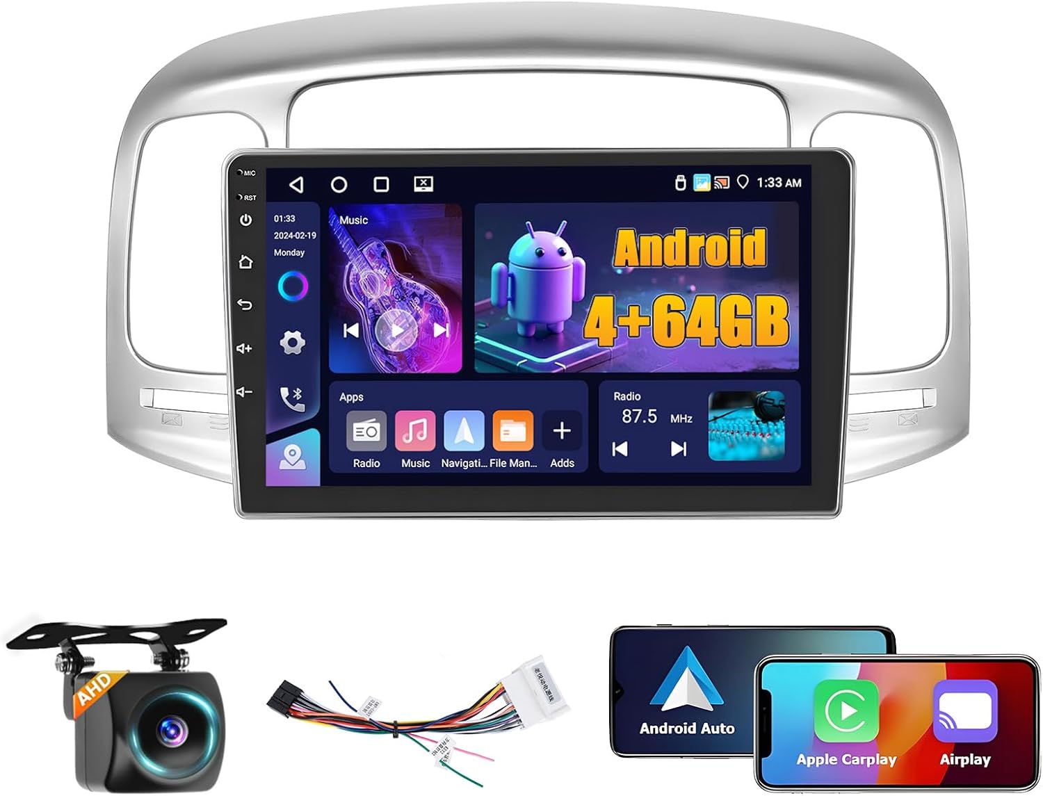 4+64GB Android 15 Car Stereo for Hyundai Accent 2006-2011 Wireless Carplay Android Auto 9