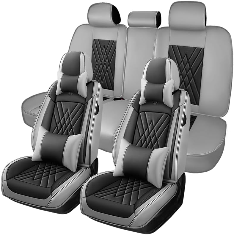 Seat Covers Fit of Dodge Durango 2000-2025 Waterproof Nappa Leathe Seat Covers Waterproof Stylish Sport Seat Cover,Car Seat Protector Auto Interior Accessories(Black Gray,5 Seats with Pillow)
