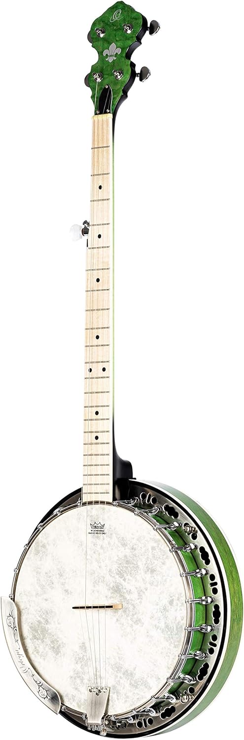 Ortega Guitars Facon Falcon Series 5-String Quilted Maple Resonator Acoustic-Electric Banjo w/Bag, Right, Transparent Green, one Size (OBJE400TGR)