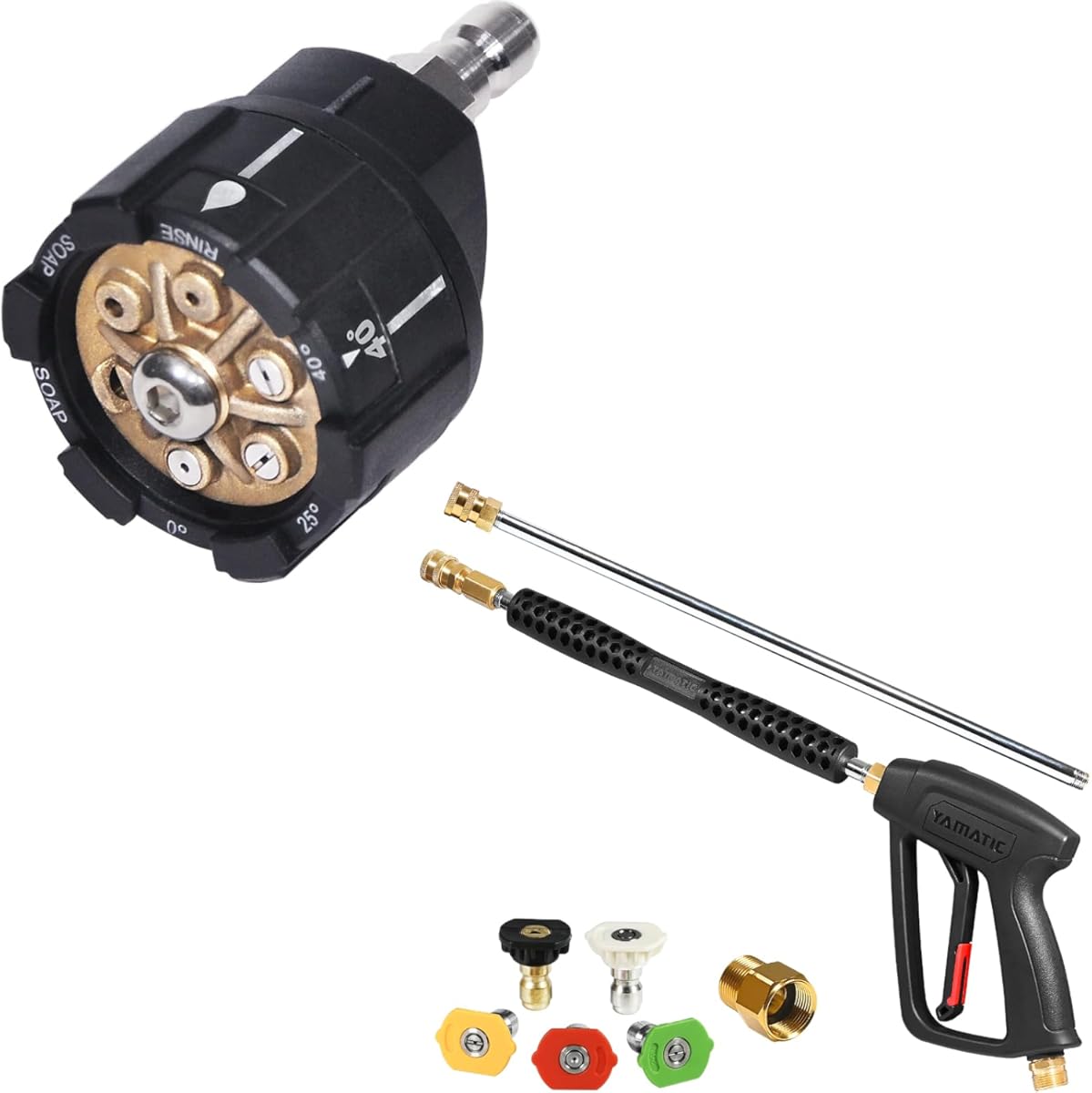 YAMATIC Pressure Washer Gun and Wand with 6-in-1 Quick Changeover & Easy Adjustable Power Washer Nozzle Tips, 5 Spray Nozzle Tips with 1/4