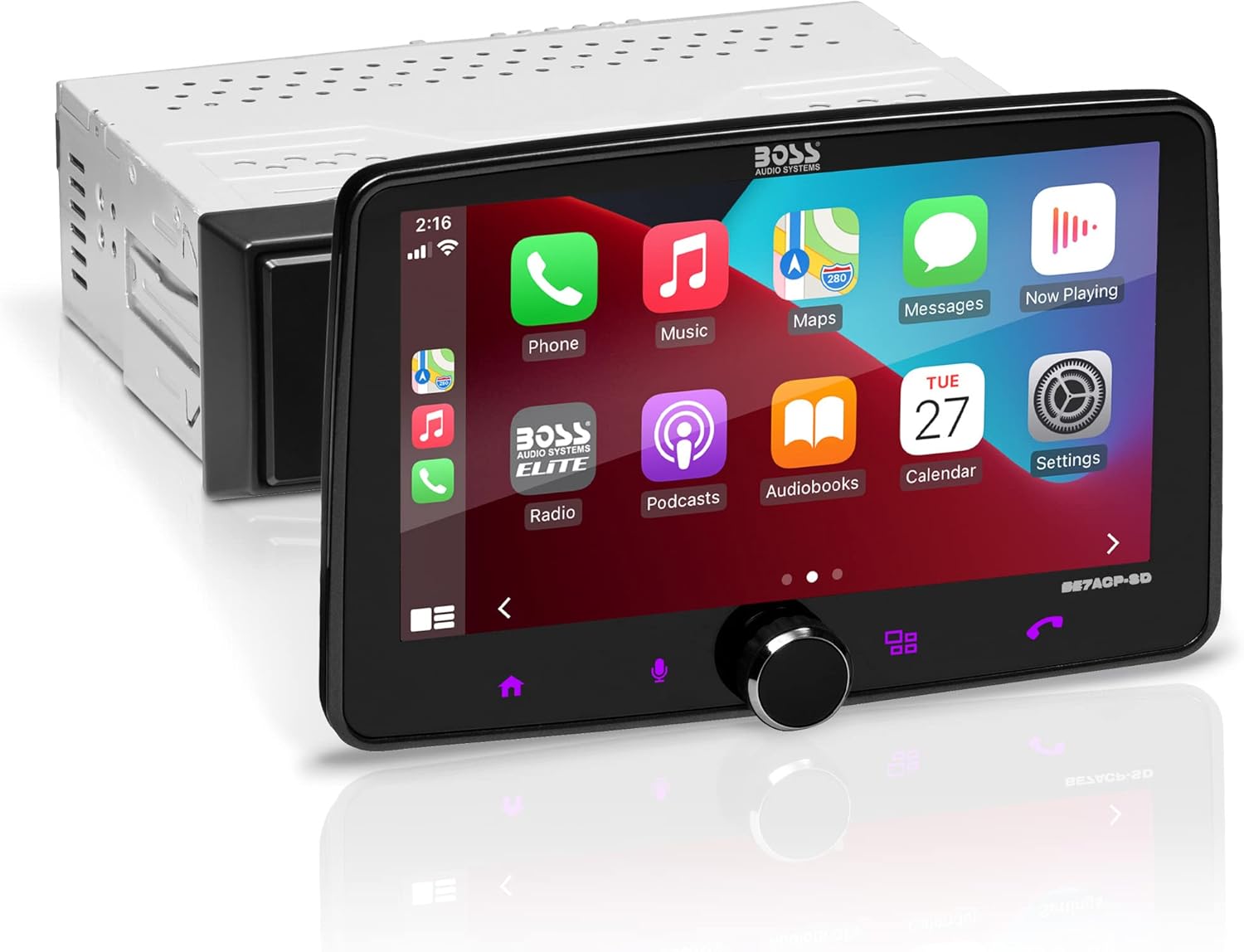 BOSS Audio Systems Elite Series BE7ACP-SD Car Stereo System - Apple CarPlay, Android Auto, 7 Inch Single Din, Touchscreen, Bluetooth Head Unit, Radio Receiver, No CD Player, Hook Up to Amplifier