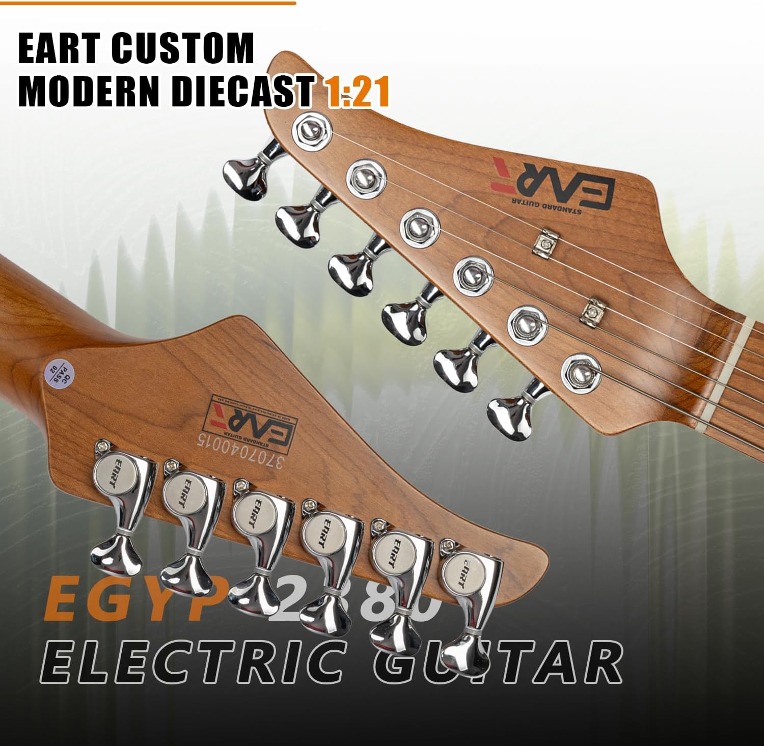 EART EYP-OMNI24 6 String Solid Body Electric Guitar Roasted Bookmatched Mahogany Body Artones-Hh-Y Pickup Set for Creative Young Musicians