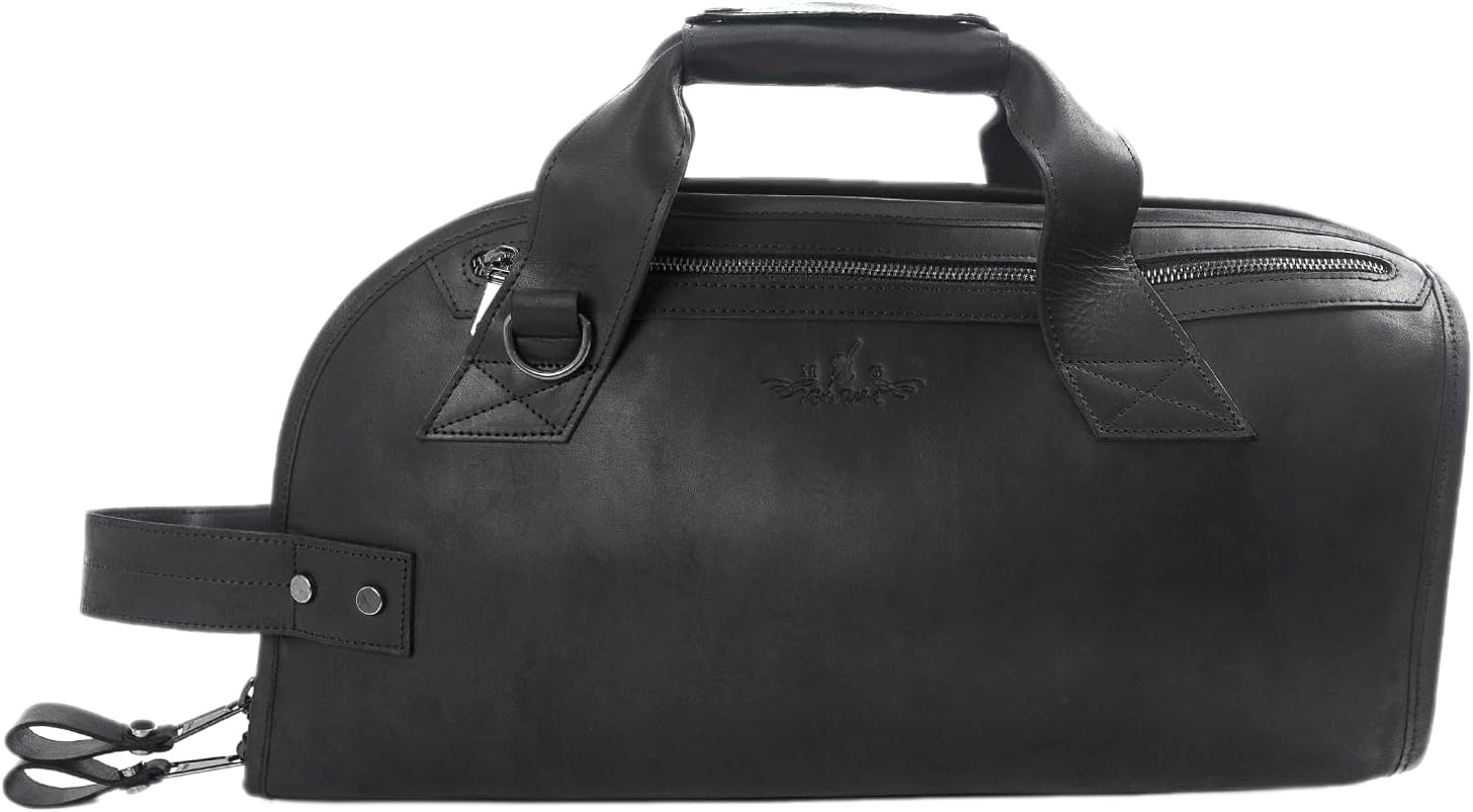 Leather Gig Bag for Cornet & Piccolo Trumpet - Fully Padded, Lightweight, Water-Resistant, w. Shoulder Strap & Handle. Accessory Pocket, Reliable Protection Instrument Case Storage (Cornet, black)