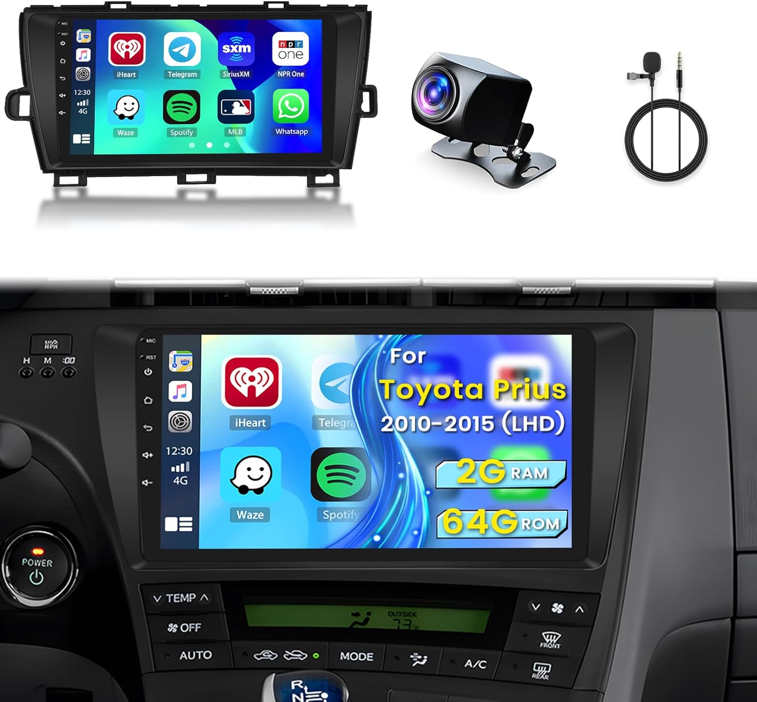 [2+64GB] Android 15 Car Radio for Toyota Prius 2010-2015 with Wireless Carplay Android Auto, 9 Inch HD Touchscreen Car Stereo with GPS WiFi Bluetooth FM/RDS EQ SWC 26UI Backup Camera MIC