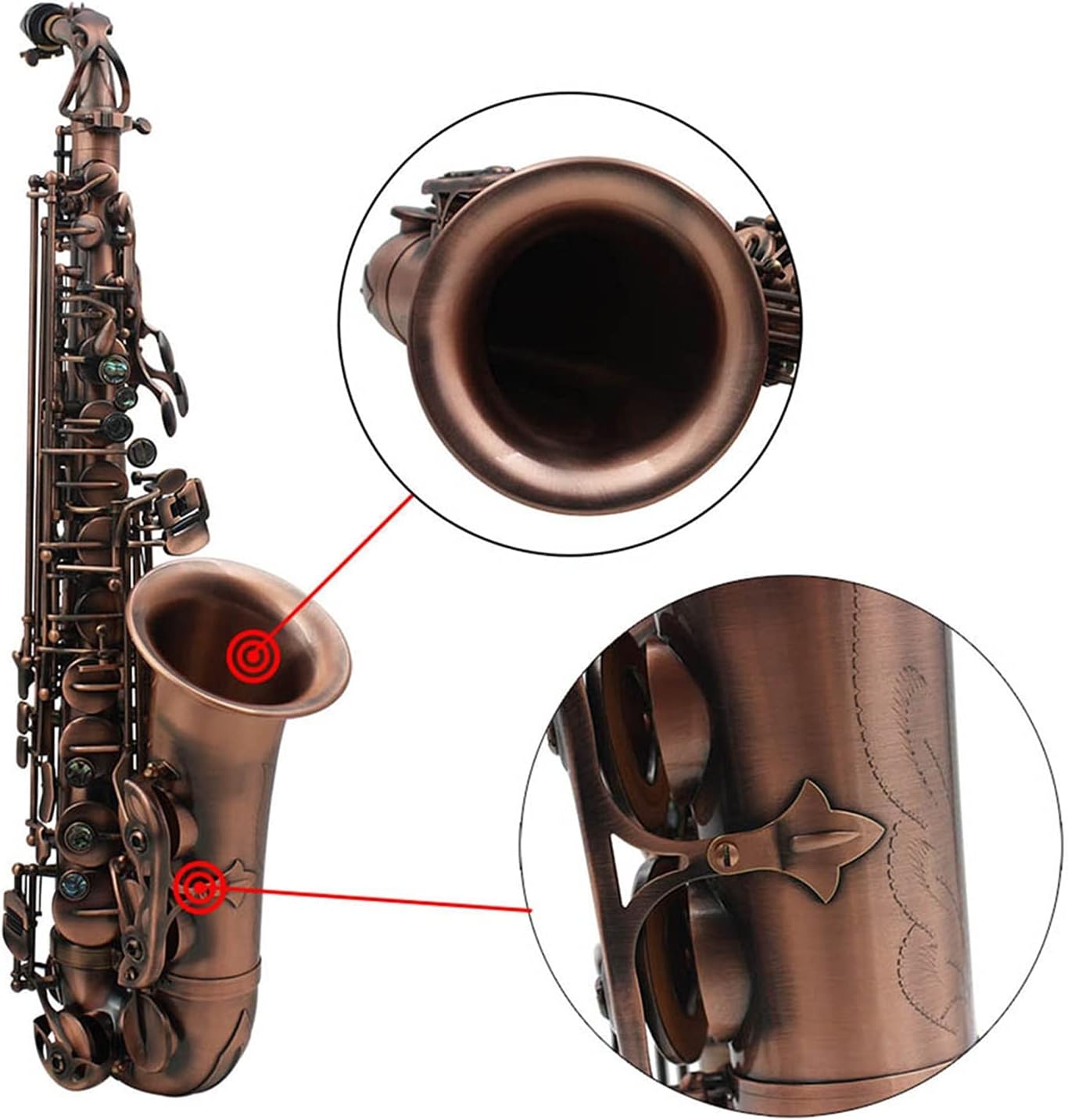 Saxophone Straight Retro Red Copper Alto EB Elbow Saxophone Pipe Body Carved Abalone Shell Button Key Type Woodwind Instrument