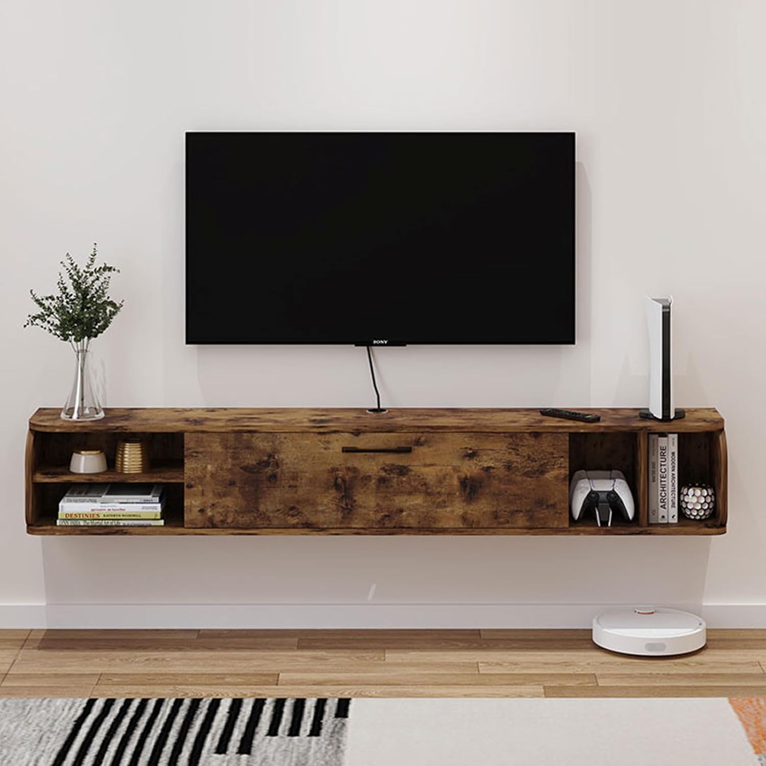 Floating TV Shelf Wall Shelf TV Cabinet TV Stand Media Gaming TV Console Audio/Video Hutch Electronics Shelf for TV Components Book Shelf Router Set top box CD DVD TOY Shelf Wall Mount Corner Shelves
