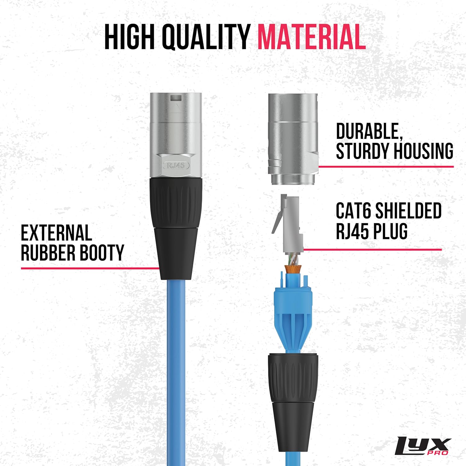 LyxPro 75 Feet Shielded CAT6 Ethercon Cable - Professional Audio & Lighting RJ45 Cable, Studio-Grade Sound Transmission, Extreme Durability - Blue