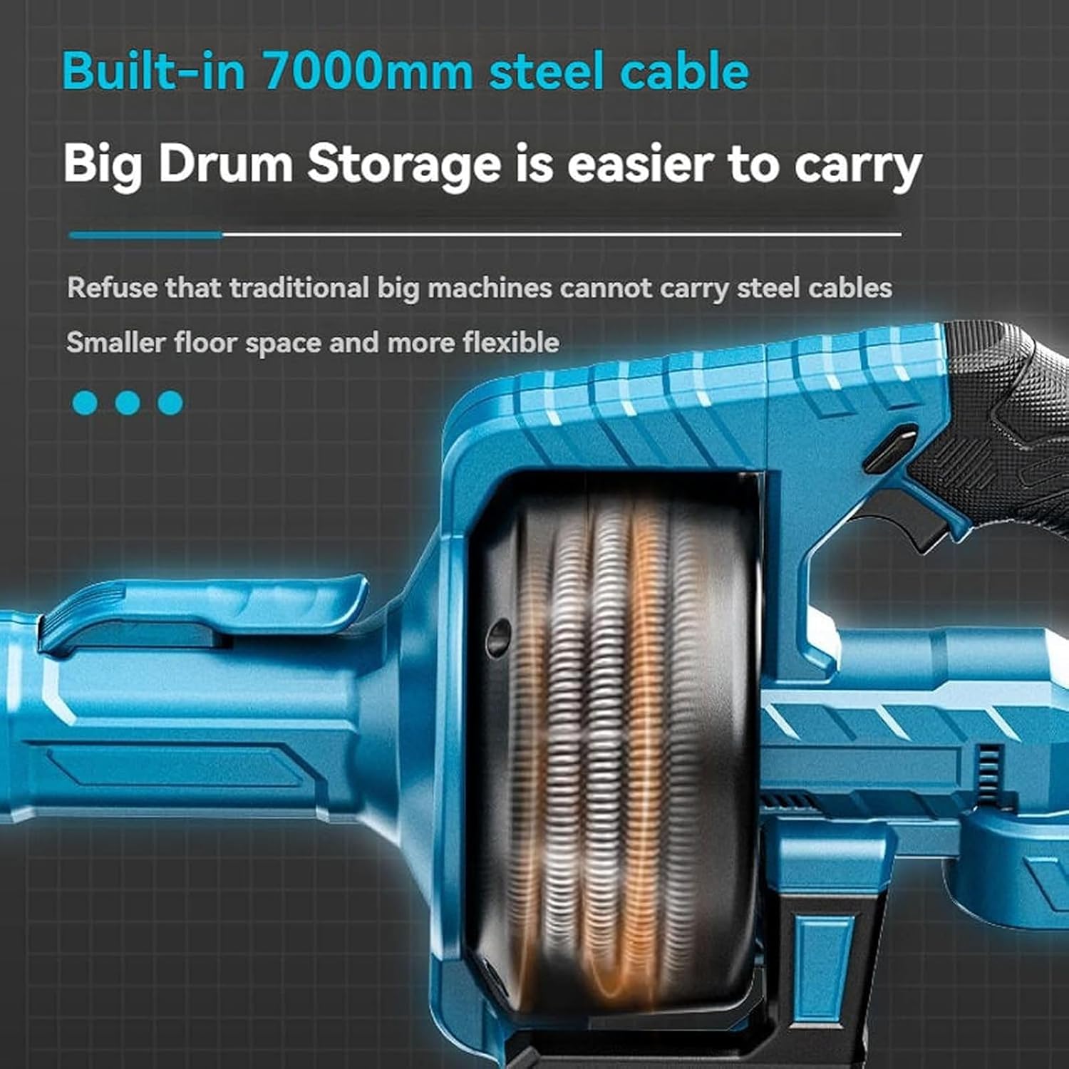 7000mm Drain Cleaning Machine Kit, 610 RPM Electric Pipe Dredging Machine, 6-fold Protection, Wireless and Adjustable Speed, with Forward/Reverse Button, for 3/4-inch - 2-inch Pipes