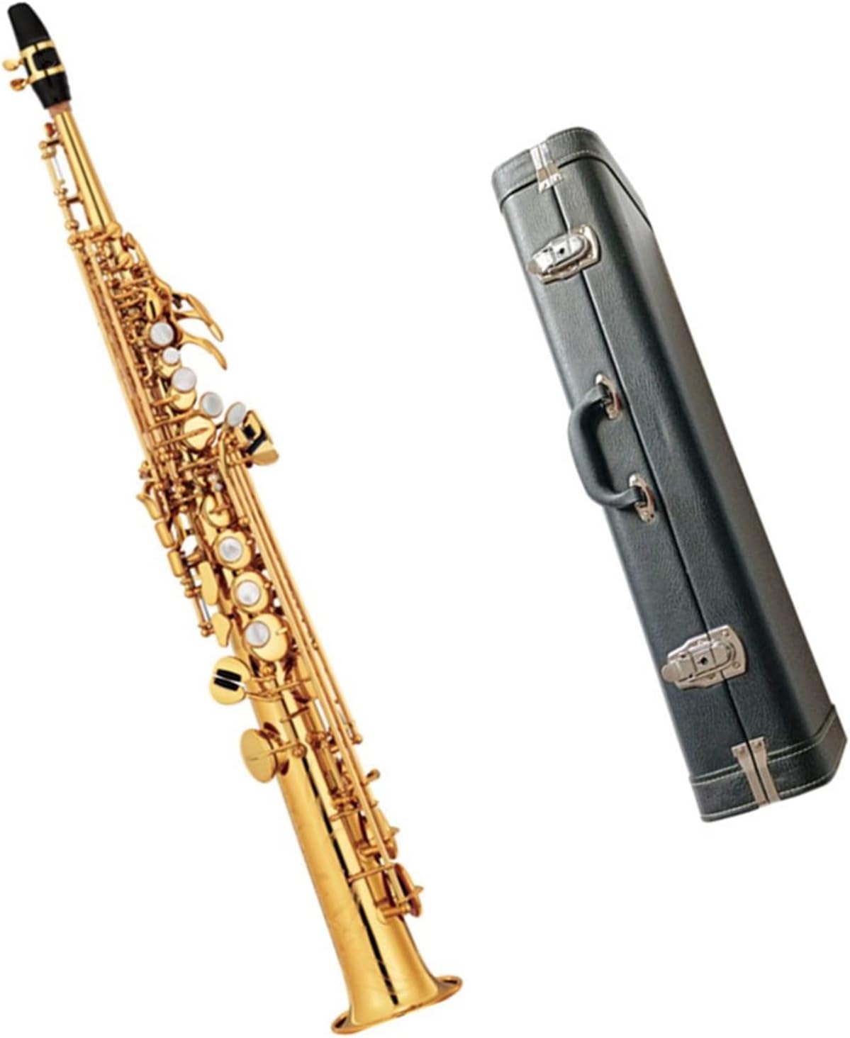 Saxophone Golden B Flat Straight Sax Woodwind Musical Instrument with Case