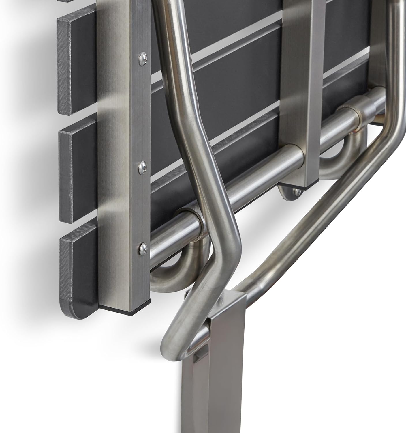 Seachrome 28-inch x 22.5-inch ADA Wall Mount Folding Transfer Bench Shower Seat, Left-Handed, Black Slatted Phenolic Seat