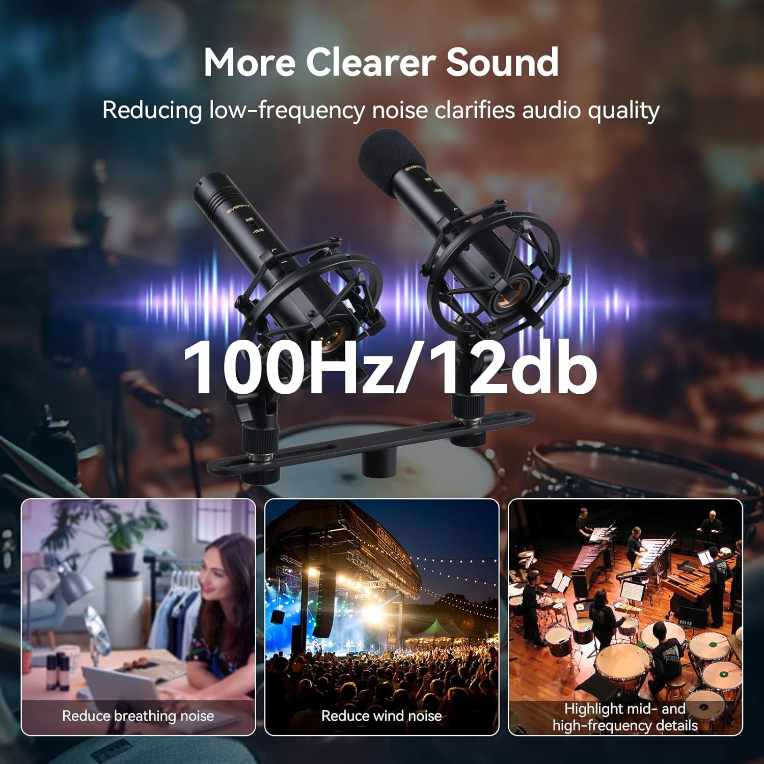 SVBONY SVMic M1 Dual Microphone Kit, 22mm Gold Instrument Condenser Mic with Low Cut/-10dB Pad, Shock Mount, T-Bar & Case for Studio Vocal, ASMR, Acoustic Guitar, Bass, Drums Recording