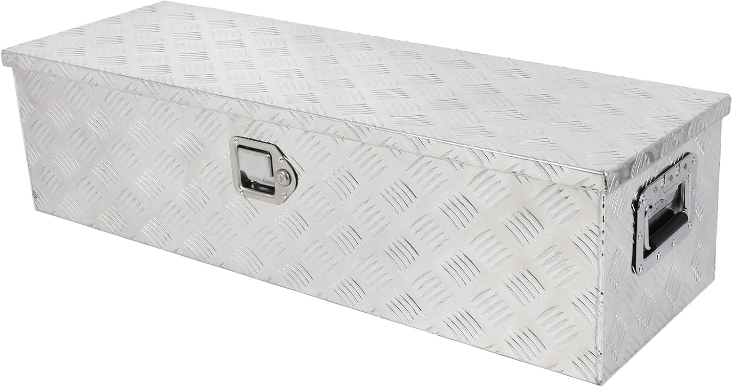 ECCPP 39inch Silver Heavy Duty Aluminum Truck Bed Tool Box, RV Storage Organizer Trailer Storage ToolBox W/Lock & Keys, Underbody Flatbox Truck Car Outdoor Trailer Pickup