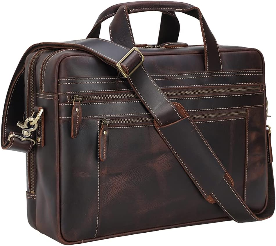 TIDING Genuine Leather Briefcase 17 Inch Laptop Messenger Bags for Men Business Travel Case Shoulder Bag
