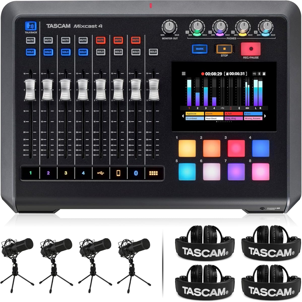 TASCAM Mixcast 4 Four-Person Podcast Kit with Mic and Headphones
