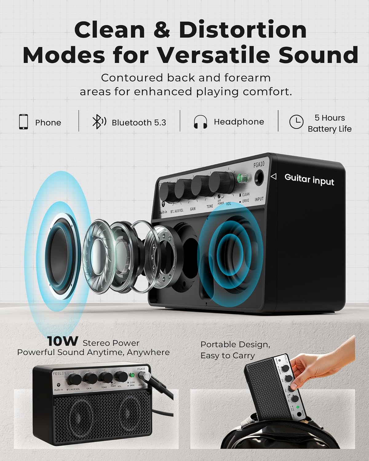 Fesley 39 Inch Electric Guitar: Beginner Electric Guitar Kit with HSS Pickup, Full Size Solid Body Guitar Starter Set with Amplifier, Bag, Strap, String, Cable, Picks, FST100, Blue