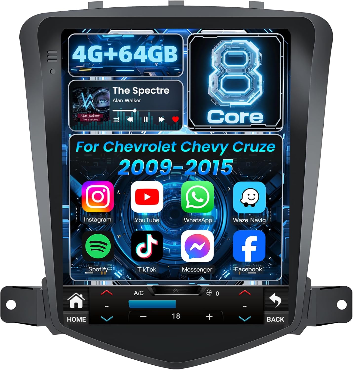 8 Core 4G RAM 64G ROM Car Radio for Chevrolet Chevy Cruze 2009-2015: Upgrade HD Touch Screen Replacement Stereo Wireless Carplay Android Auto Bluetooth 5.0 GPS 5G WiFi SWC AM FM DSP