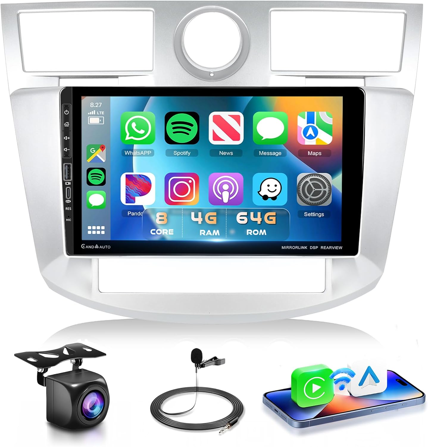 8Core 4G 64G 5GhzWiFi Radio for Chrysler Sebring 2006-2010 Car Stereo with 9inch 1280x720P IPS Touch Screen Wireless Carplay Android Auto DSP 46EQ 5.0 Bluetooth FM RDS GPS MirrorLink Backup Camera