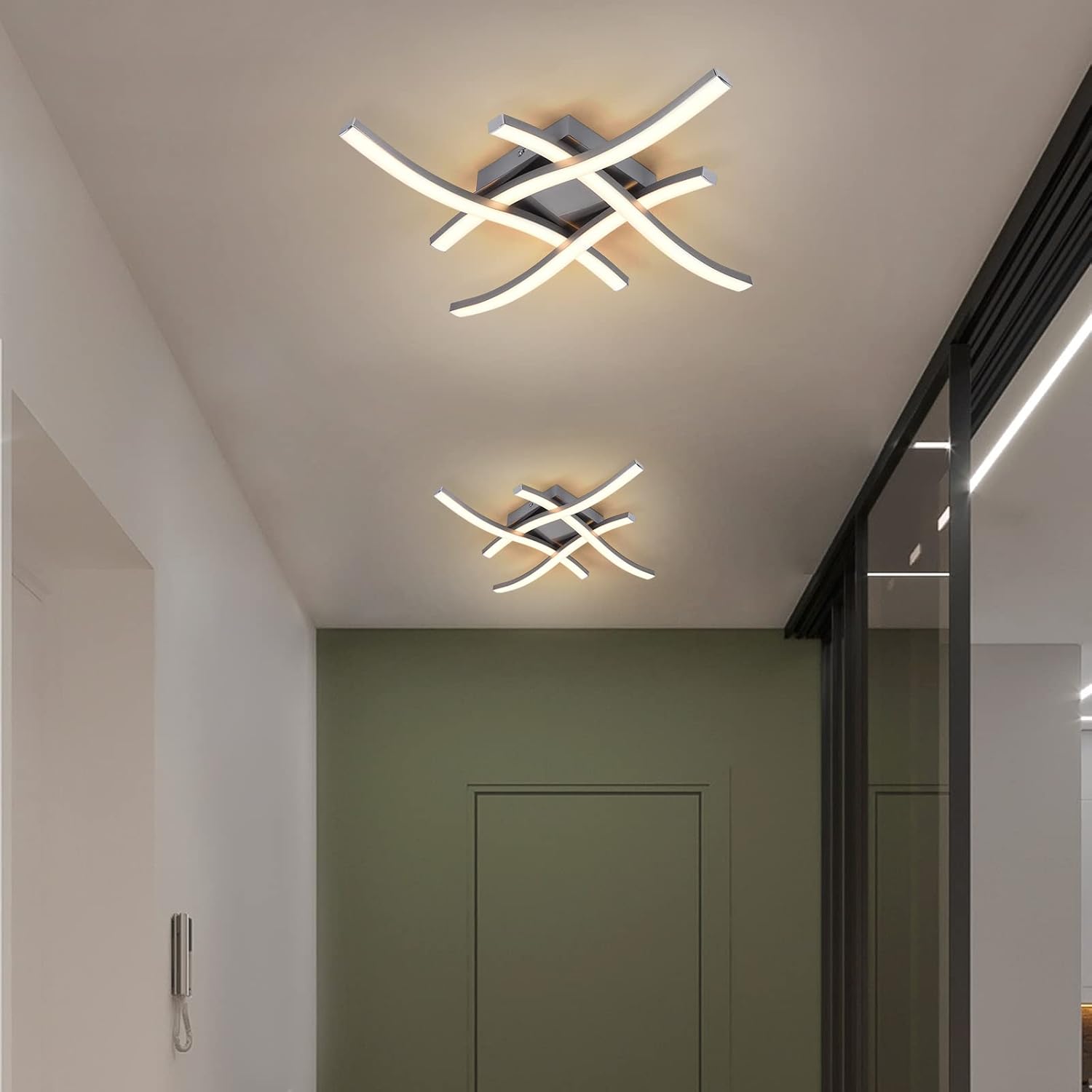 EDISLIVE Modern Dimmable LED Ceiling Light Curved 4-Light 18 in Minimalist Flush Mount Ceiling Light Fixture Lamp for Bedroom Foyer Kitchen 3000K 24W Nickel