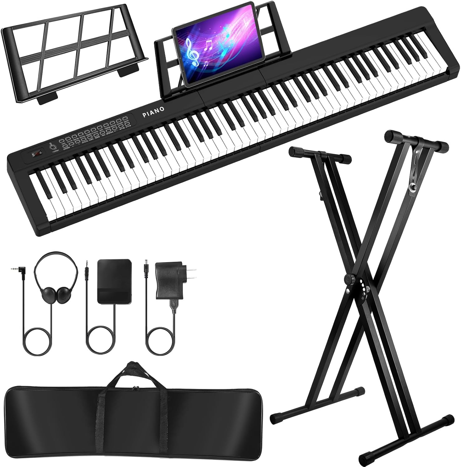 Digital Piano 88 Key Full Size Semi Weighted Electronic Keyboard Piano Set with Stand,Built-In Speakers,Electric Piano Keyboard with Sustain Pedal,Bluetooth,MIDI/USB/MP3 for Beginners Adults/81x
