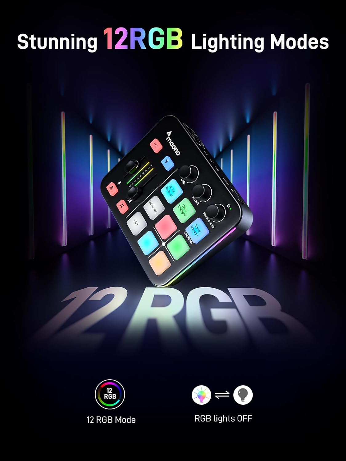 MAONO Streaming Audio Mixer, Audio Interface for Live Streaming, Podcast Recording, Gaming MaonoCaster