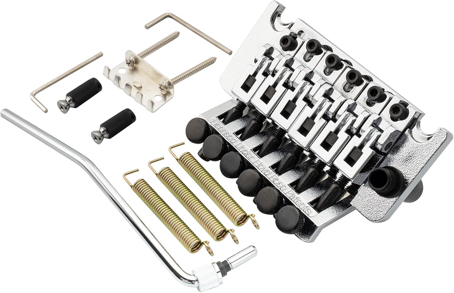 Musiclily Pro BL002 54mm (2-1/8 inch) Double Locking Tremolo Bridge with 34mm Full Solid Brass Block for Floyd Rose Style Electric Guitar, Chrome