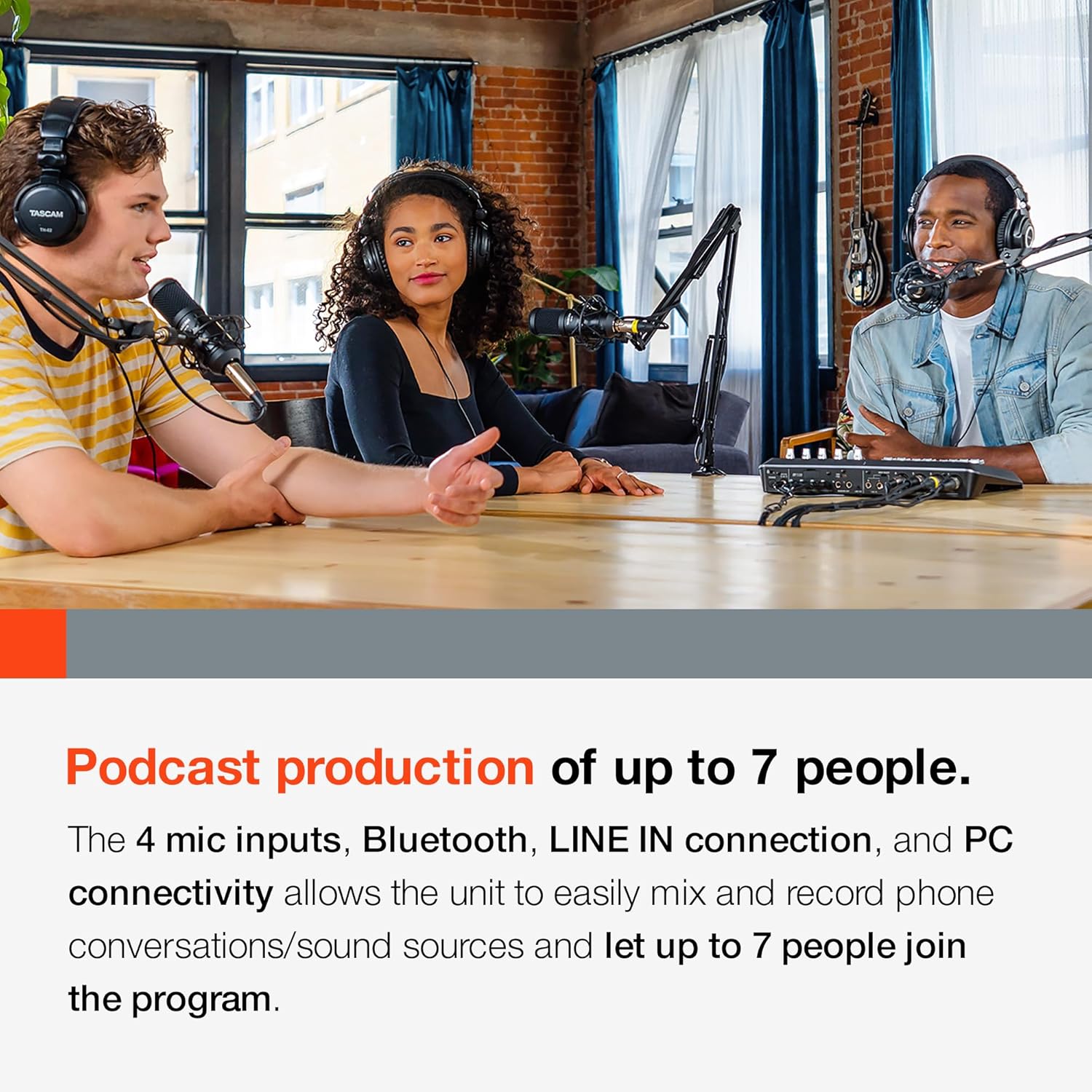 TASCAM Mixcast 4 Podcast Streaming Mixer, Recorder, and USB Audio Interface — Four XLR/TRS Mic Inputs, Touch Screen and Editing Software Included