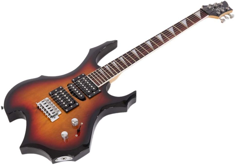 GLARRY Electric Guitar Buring Flame Design HSH Pickup for Beginner Right Hand with 20W AMP, Cable, Strap, Bag, Tremolo Arm and Accessories (Sunset)