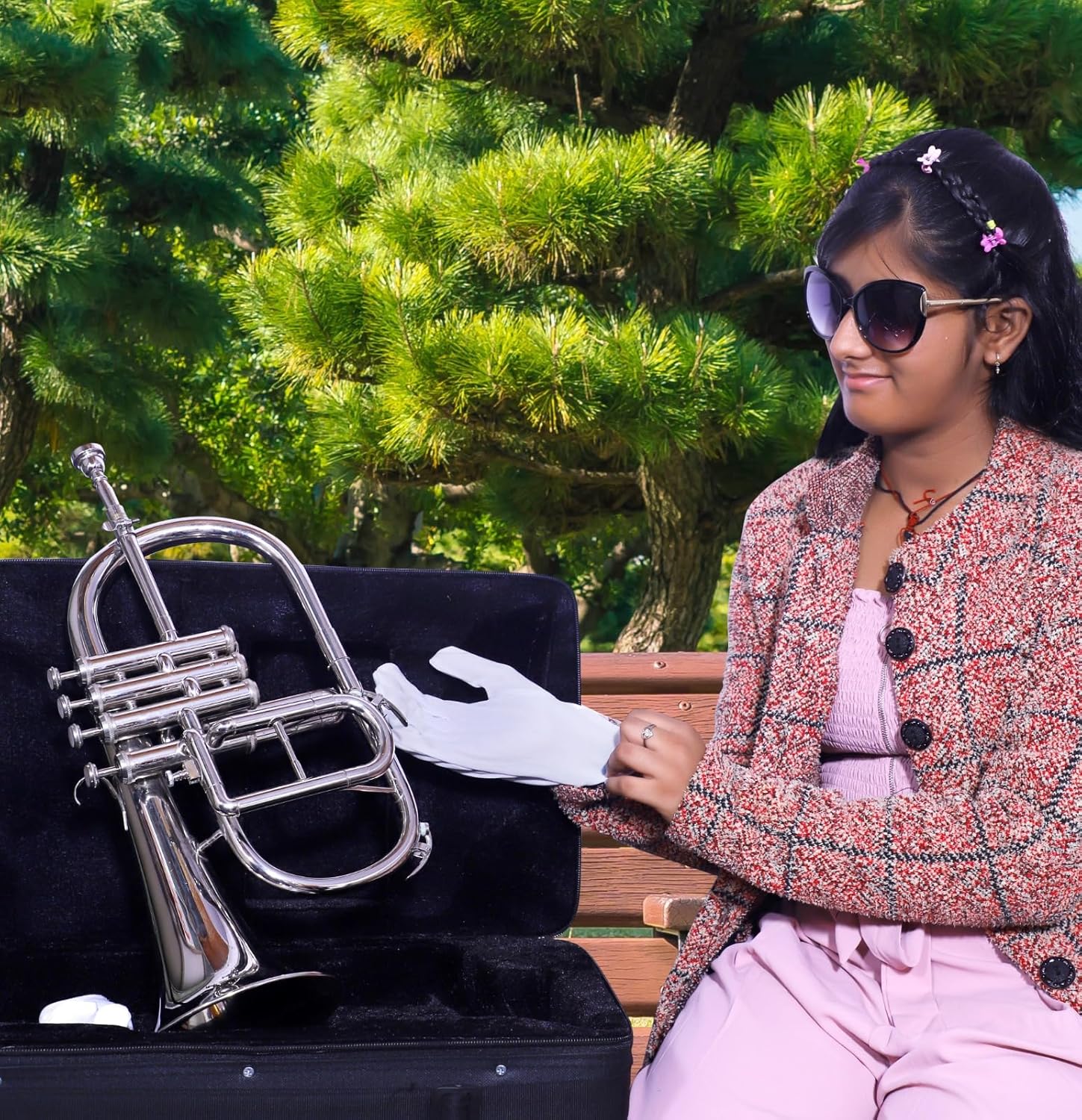 SM'Sai Musicals 4 Valve Flugel Horn With Mouthpiece And Hard Case For School Band Silver Flugel Horn BB Pitch Brass Musical Instrument For Orchestra Beginners Professionals For Kids Adults